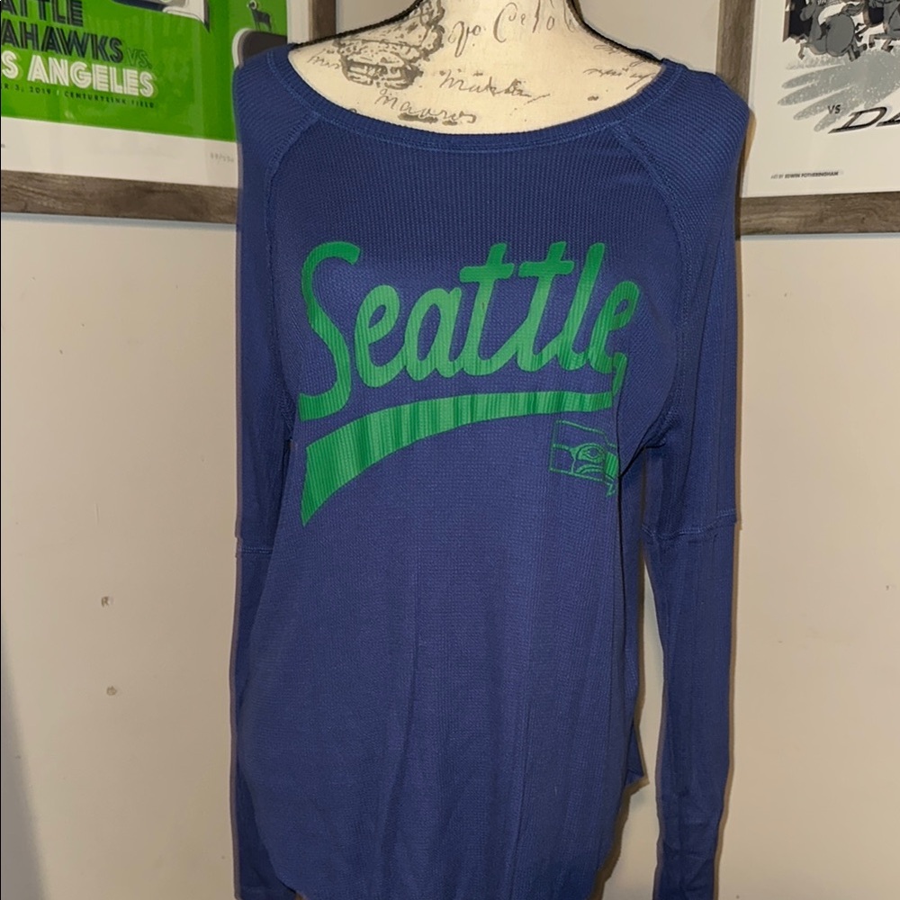 Junk Food Seattle Seahawks Blue thermal Women's Top Sz L